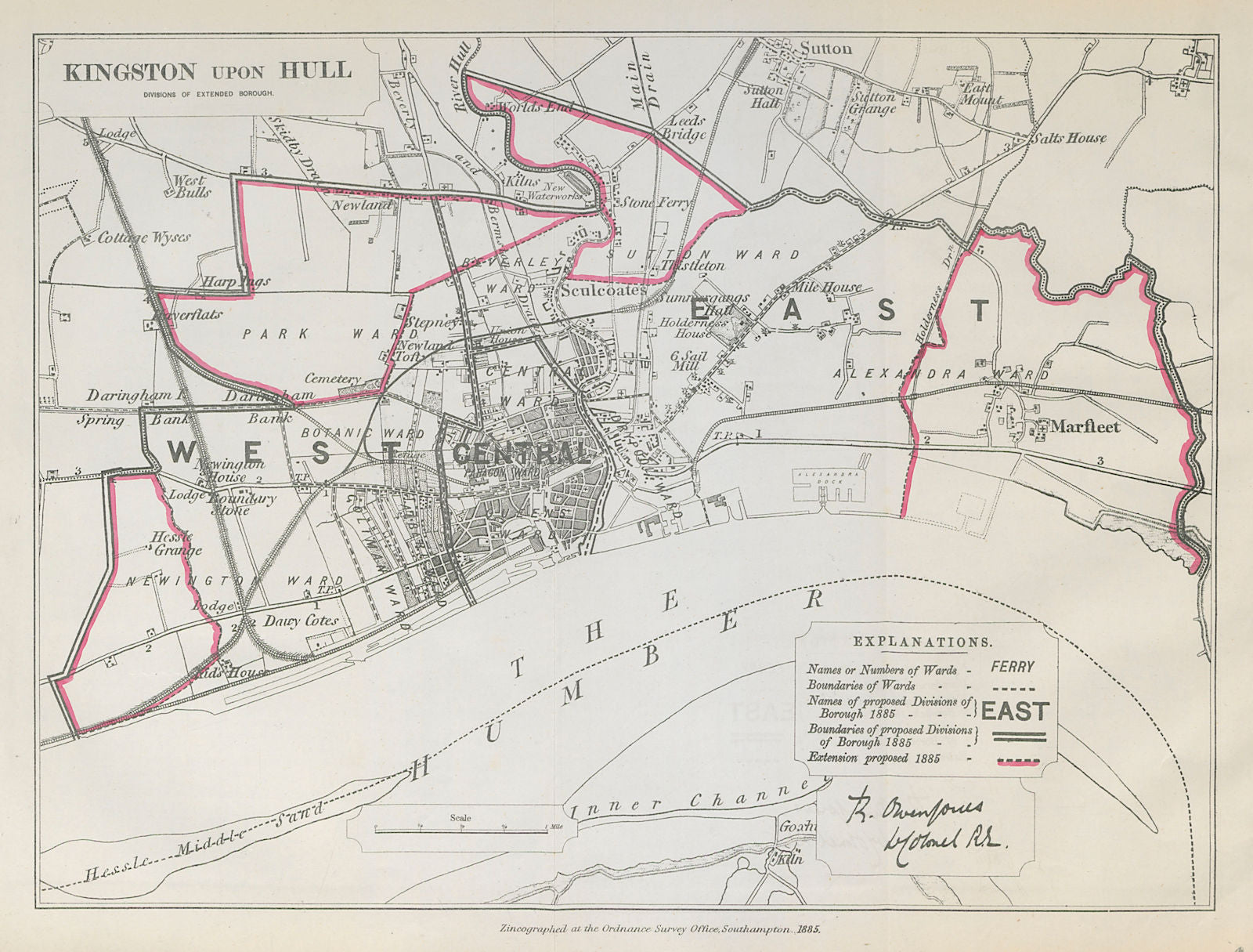 Kingston Upon Hull Parliamentary Borough. Yorkshire BOUNDARY COMMISSION 1885 map